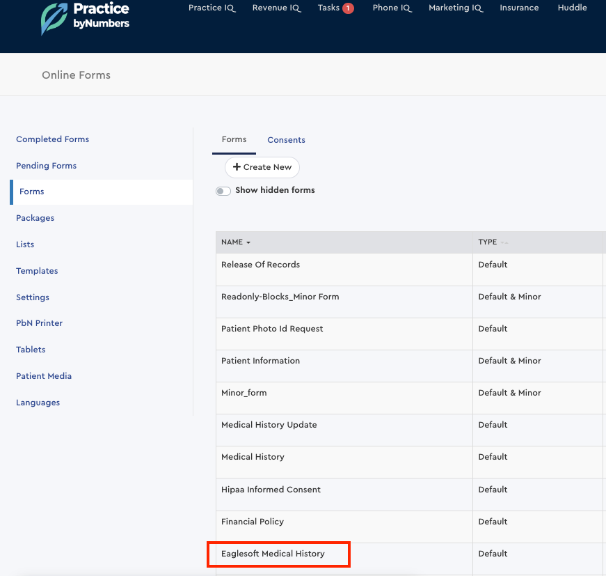 Eaglesoft medical history form